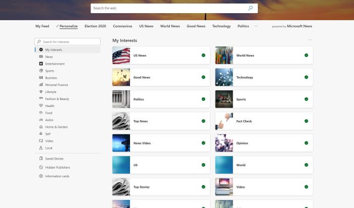 Microsoft news bar app windows scrolling news features