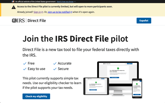 Irs free direct tax filing test