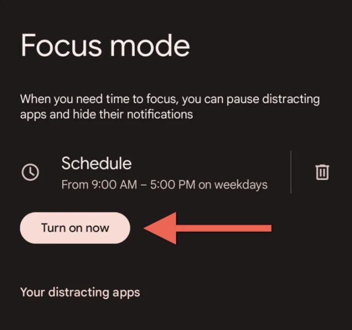 How to set up focus mode in android 13