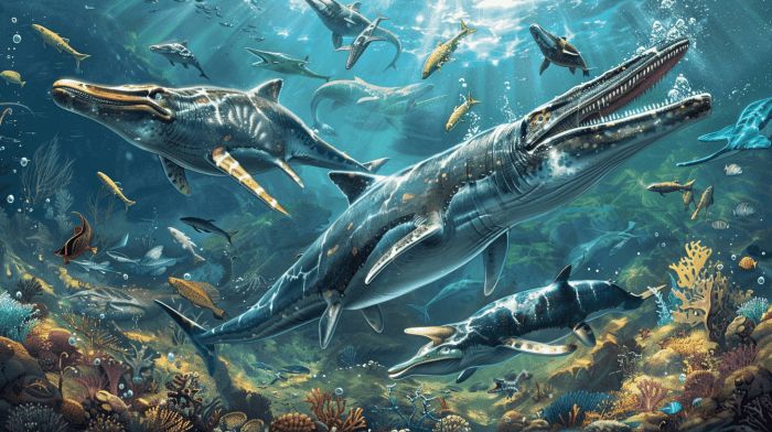 Dinosaurs aquatic dinosauri marine acquatici reptile marino diversi preistorici vari rettile raccolta periodi prehistoric periods Fossils ichthyosaurus communis extinct marine reptile dinosaurs squid