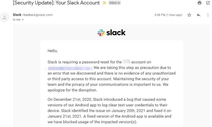 Slack android psa password reset email plaintext