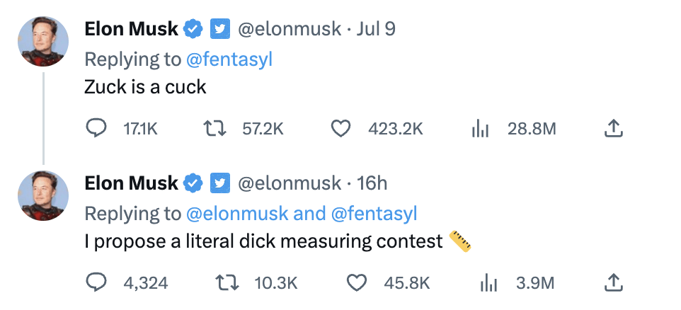 The musk versus zuckerberg beef has reached a new level of absurdity