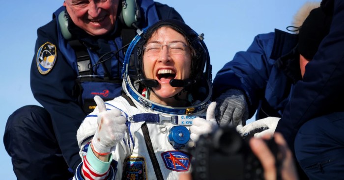 Koch nasa astronaut returns quoten iss wtsp latestly Nasa astronaut christina koch year space iss soyuz returns spacewalk