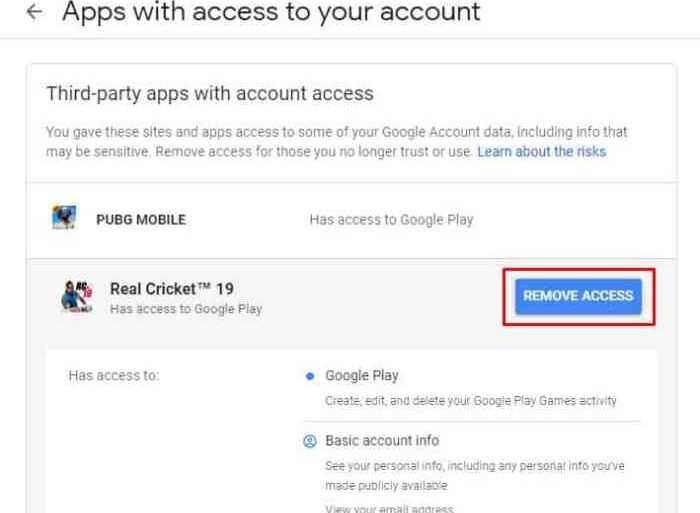 Google apps third party disconnect remove how to