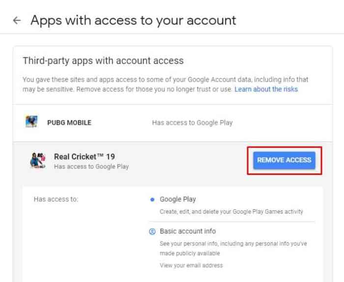 Google apps third party disconnect remove how to
