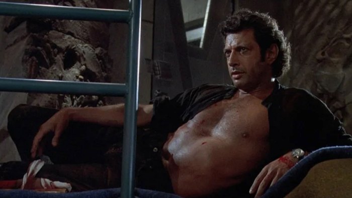 Shirtless jeff goldblum lego figure is dino mite