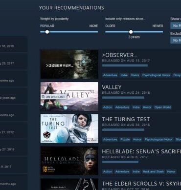 Valve steam labs interactive recommender game recommendation machine learning tool