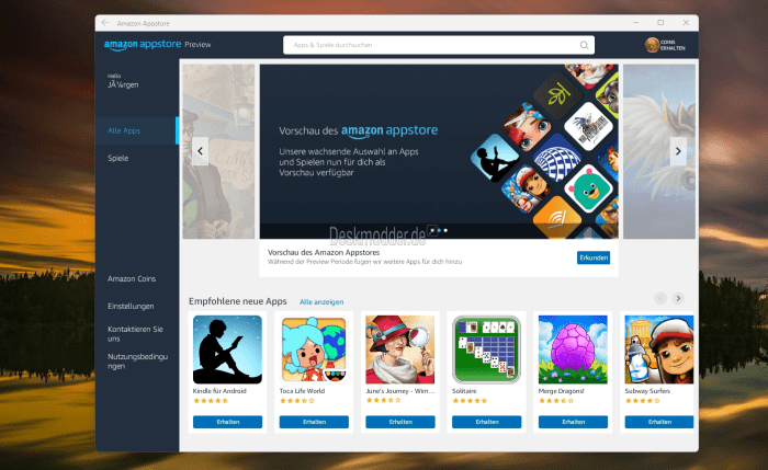 Amazon appstore android apps windows 11 public preview