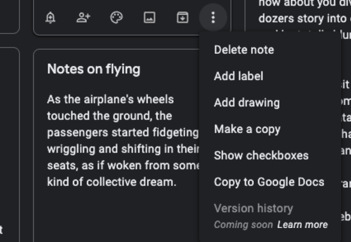 Google keep app formatting version history