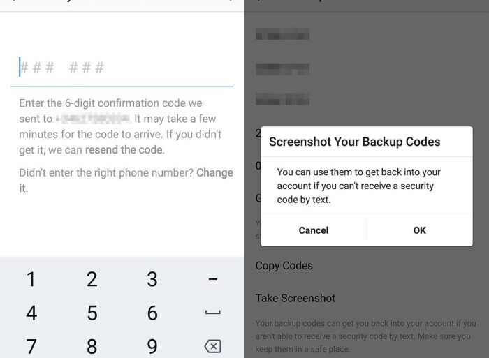 Instagram two factor authentication security