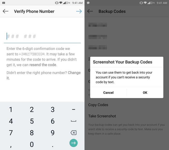 Instagram two factor authentication security