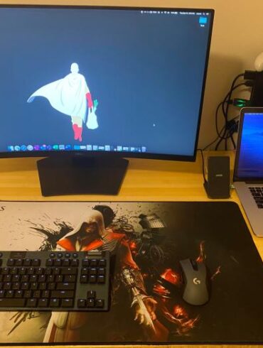 Remote work desk home set up writer gamer logitech asus