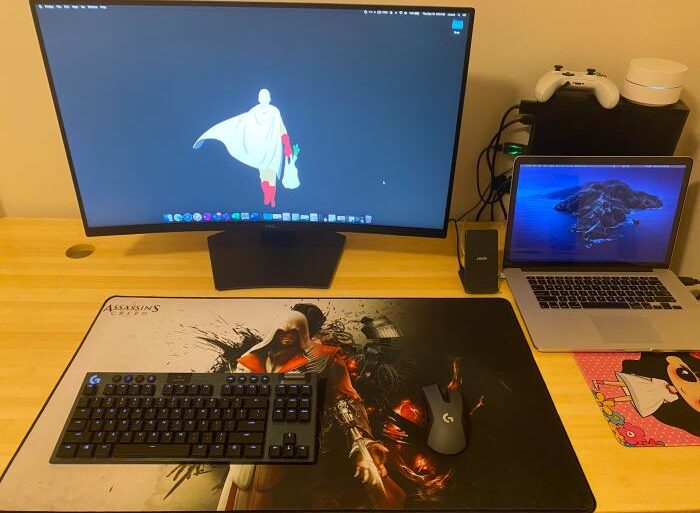 Remote work desk home set up writer gamer logitech asus