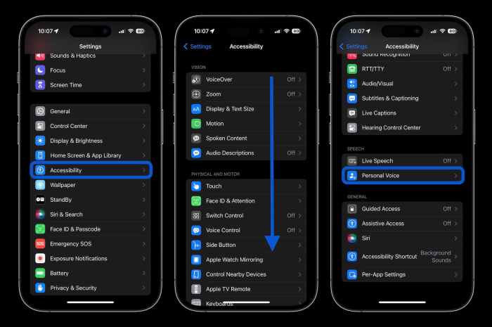 Iphone personal voice speak training accessibility
