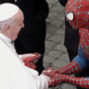 Spider man swings into the vatican to meet pope francis