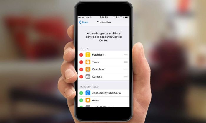 Apple ios 11 control center