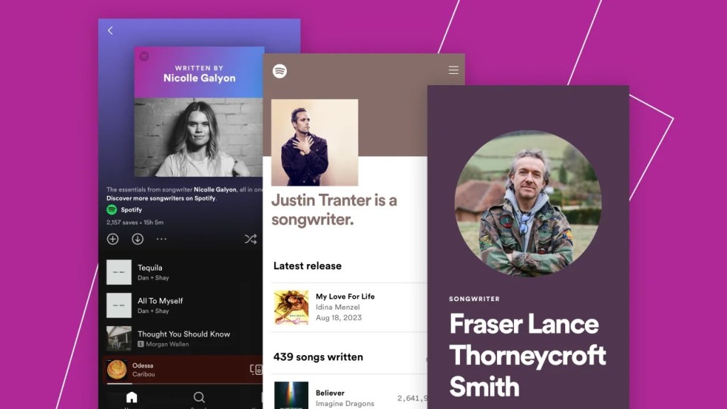 Spotify search songwriter pages clickable credits