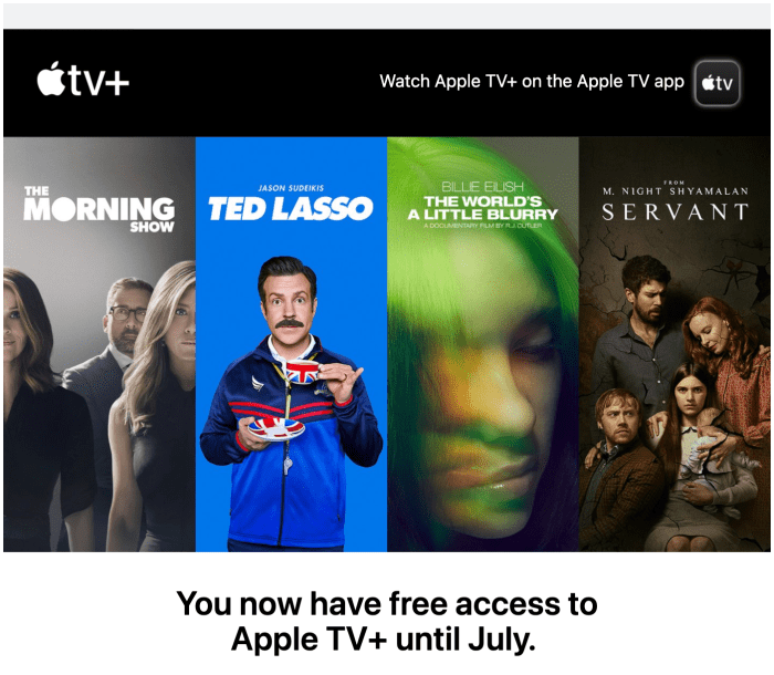 Apple free tv plus service trials extended