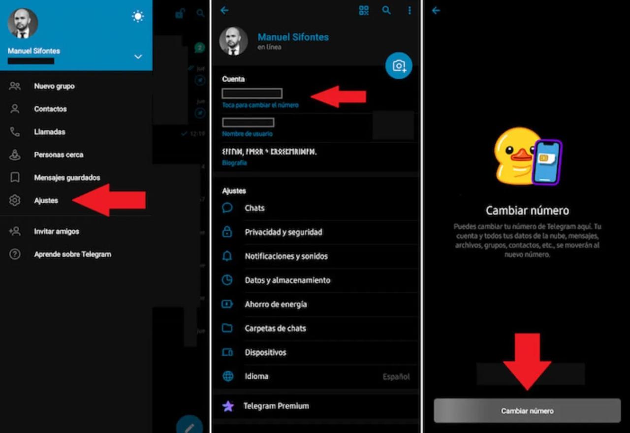 Telegram number android change