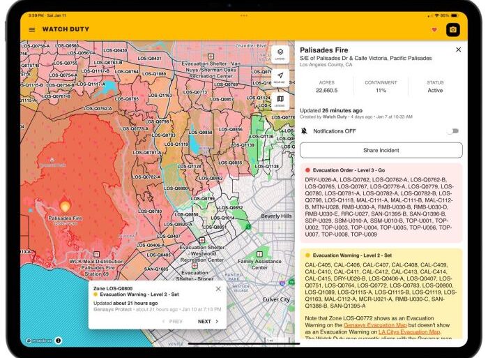 Watch duty wildfire tracking app la wildfires